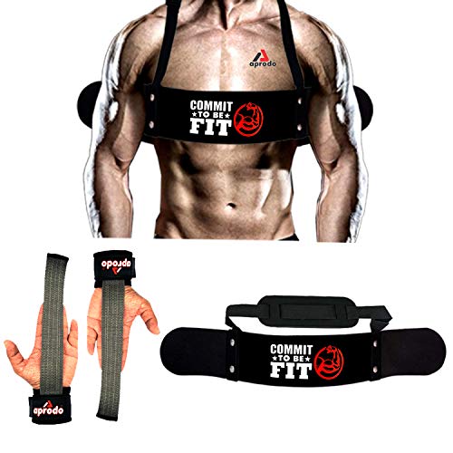 Image of Aprodo Gym Fitness Combo (Arm Blaster with Grey Weight Lifting Strap) (Commit to Be Fit & Grey WLS)