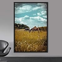 Framed Canvas Wall Art Herd of Horses Animals Dramatic Farmhouse/Country Horse Living Room Multicolor Photography - 16x24 inches