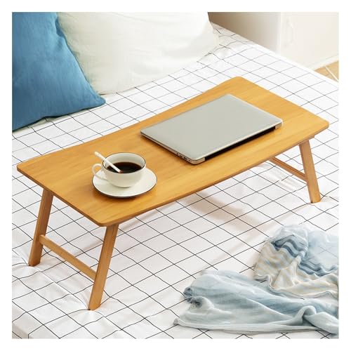 SXFSDOU Escritorio para portátil, Mesa Baja de Cama, Mesa de bambú, Soporte para portátil, Patas Plegables, Resistente y Duradero, no ocupa Espacio y Requiere instalación. (Marrón, Grande) (Madera L)