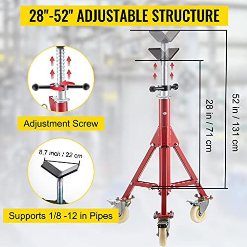 Vevor Pipe Stand, Pipe Jack Stands With Casters Adjustable Height 28-52 Inch, V Head Pipe Stand 882 Lb, Folding Portable Pipe Stands 1/8 To 12 Inch Pipe Supporting, Steel Jack Stand #TOP1
