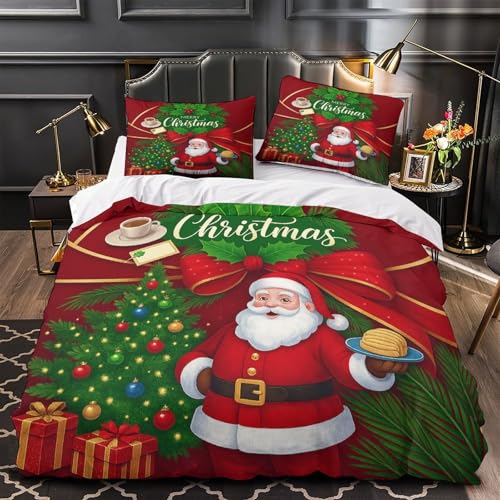Parure de lit Noël anti-plis avec fermeture éclair pour lit King