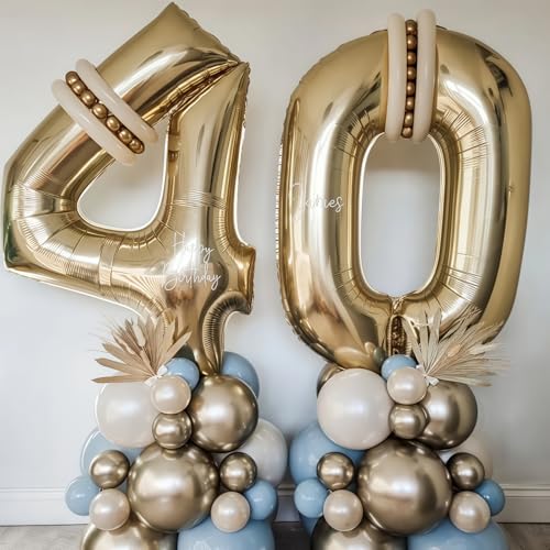 Image of Champagne Gold 9 Balloon Number,40 Inch Light Gold 9 Balloons Big Foil Mylar Helium Number 9 Balloon for Birthday Party Anniversary Decorations