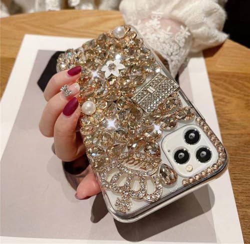 Poowear Compatible for iPhone 14 Pro Max Glitter Bling Case,Cute Luxury 3D Diamond Glitter Sparkle Crystal Rhinestone Women Girls Crown Handbag and Flower Gemstone Clear Bumper Protective Case - image 2