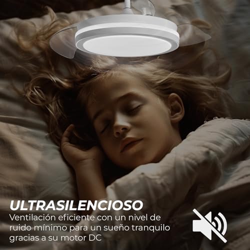 3NOD - Ventilador de Techo con Luz LED Regulable, Mando + App, Motor DC Control a distancia, Aspas retráctiles, Modo verano invierno, Blanco - imagen 7