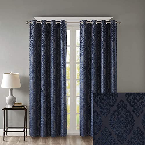 Sun Smart Mirage Rideau de fenêtre 100 % occultant – Rideau de fenêtre en Jacquard damassé tricoté avec œillets sur Le Dessus – 127 x 213,4 cm – Bleu Marine