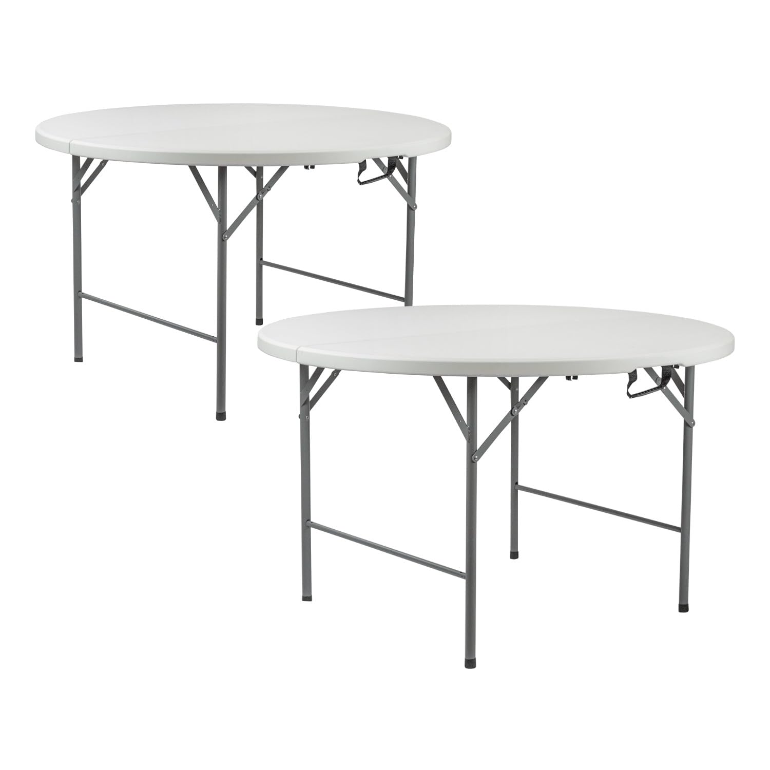 THINIA HOME Pack 2 Mesas Plegables Portátiles Resina Ø150cm Blanco Efecto Granito