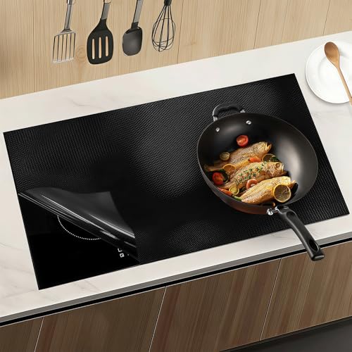 80 x 52 cm Herdabdeckplatte Einteilig Ceranfeld Abdeckplatte Rutschfeste Tischunterlage Große Silikonmatte Glas Herdabdeckplatte Schneidebrett für Elektroherd Schwarz