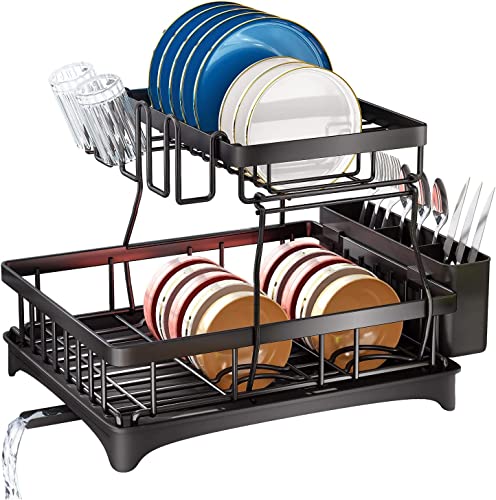 Queta Escurreplatos Cocina de Acero Inoxidable, Escurridor Platos con 2 Niveles Estable Cesta de...