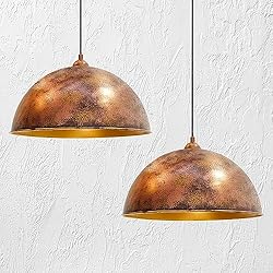 Juego De Dos Lamparas Para Salon bamyum Juego de 2 Lámpara Colgante Industrial, Lámpara de Salón de 30 cm, Lámpara de Cocina Metal, Lámpara Vintage para Dormitorio, Comedor, Pasillo, Iluminación de Techo Tono Cobre