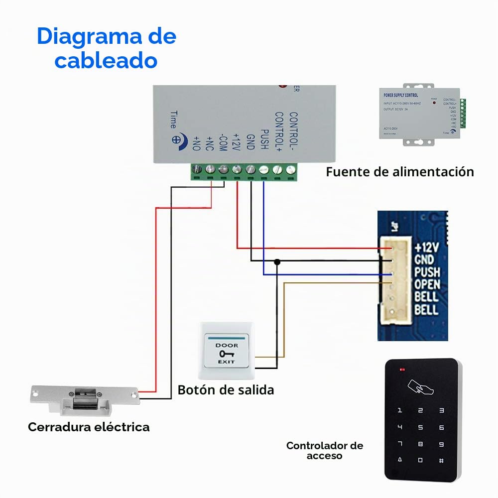 Kit de Seguridad para el Hogar con Control de Acceso de Puerta RFID con Teclado Independiente de 125KHz+Cerradura Eléctrica+Fuente de AlimentaciónKit de Cerradura Eléctrica NC