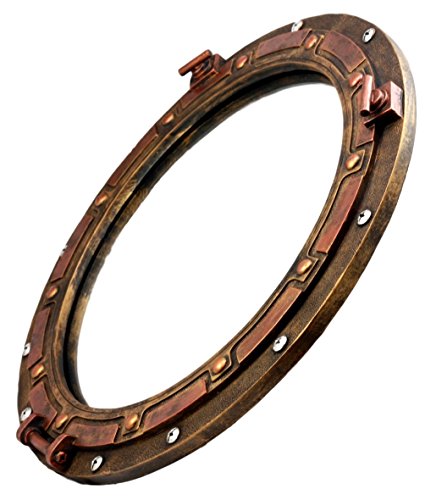 Ebros Gift Antique Bronze Rust Finish Nautical Marine Ship Porthole Wall Mirror Decor 15" Diameter - Image 2