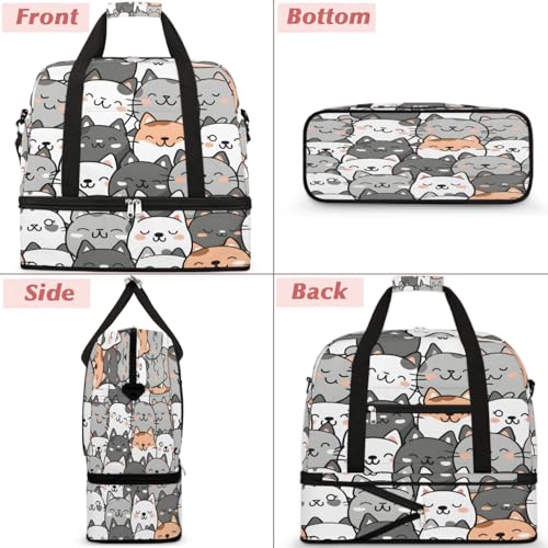 Travel Duffel Bags Cartoon Cat Foldable Weekender Bags for Women with Shoes Compartment Waterproof & Tear Resistant Carry on Overnight Luggage Duffel Bag Shoulder Sports Tote Bag3