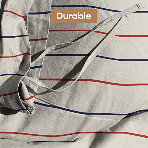 Image of SleepyCat Duvet Cover, 100% Cotton 200TC Percale Combed Yarn, with Corner Ties & Coconut Button Closure, Oeko-TEX & AZO Free, (Single Size, 90x60 inches) Sailor Stripes