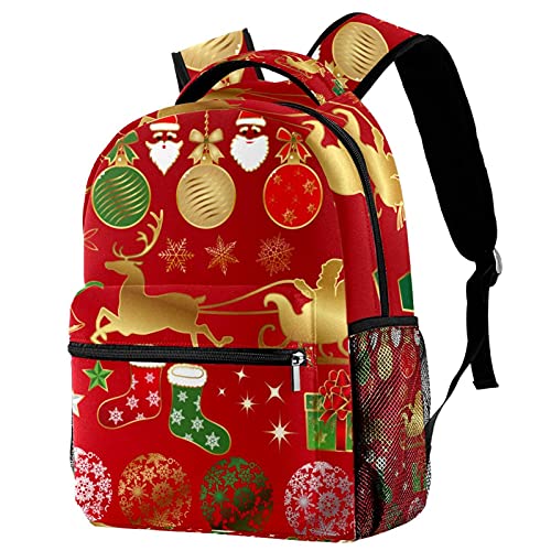Sac à dos de voyage Noël rouge avec porte-bouteille pour enfants