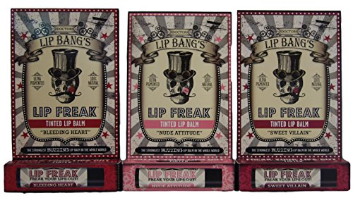 Doctor Lip Bang - Lip Freak - Tinted Lip Balm - Pack of 3 (Bleeding Heart/Sweet Villain/Nude Attitude Bundle)