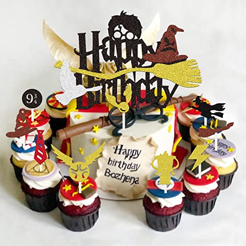 palasasa 31 stuks Black Magical Wizard taartdecoratie taarttopper glitter wizard verjaardag taarten decoratie cupcake… - Image 5