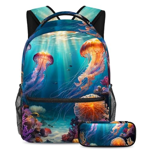 Ensemble de 2 sacs d'école méduse multicolore pour fille et garçon