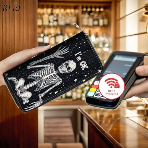 Bxgolkgd Womens Wallet, RFID Blocking Leather Wallet,Large Capacity Wallet Credit Card Holder PU Leather Ladies Clutch with Zipper Coin Pocket - Skeleton3