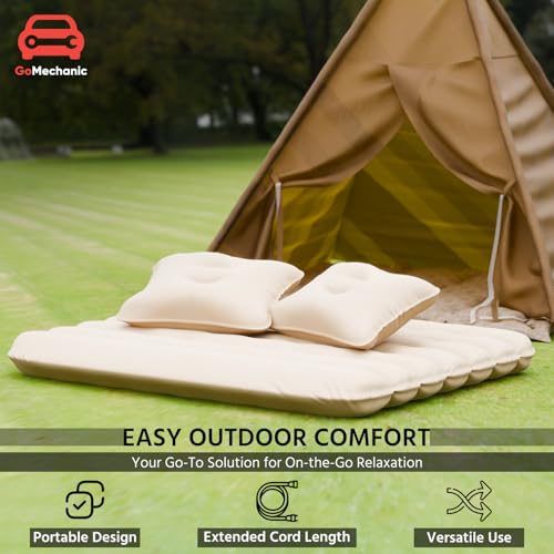 Image of GoMechanic Car Inflatable Bed with Pump & 2 Air Pillow|Quick Inflatable Back Seat Bed|Car Inflatable Mattress|Car Bed Mattress|Car Bed for Kids,Travel,Trip,Camping,Picnic,Pool & Beach|Universal Fit