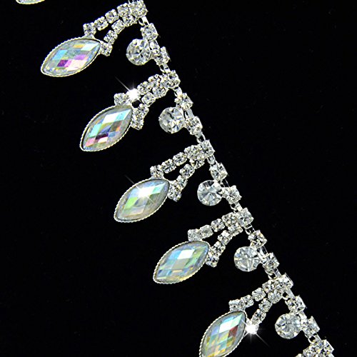 De.De. 1 Yard AB Resin Crystal Applique Rhinestone Bridal Trim Fashion Chain Fringe Embellishment Silver