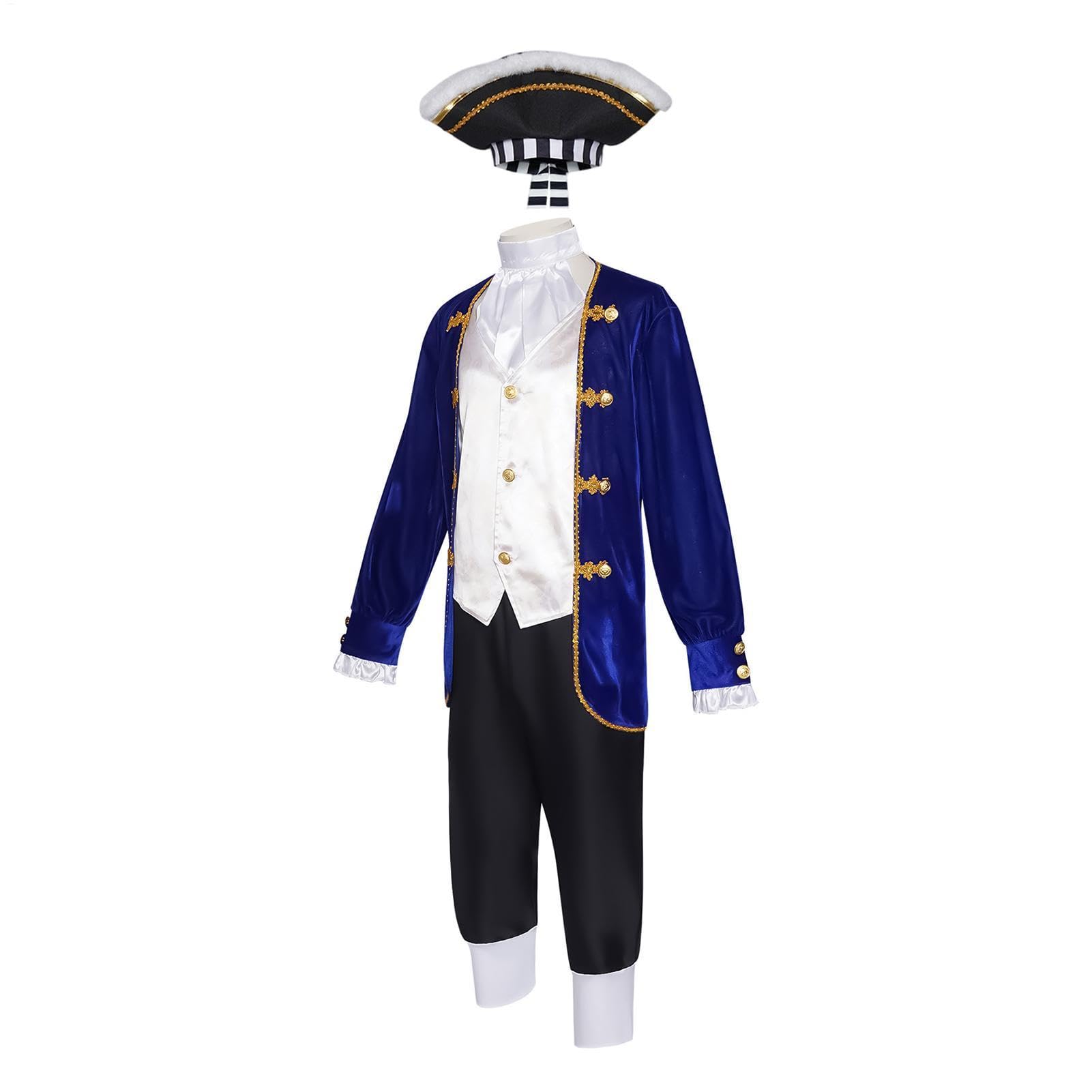 Costume da cosplay storico da uomo, uniforme con cappello e sciarpa da