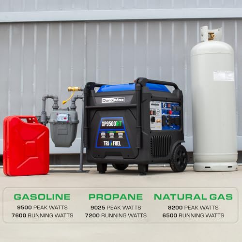 Image of DuroMax XP9500iHT 9,500-Watt Tri Fuel Portable Digital Inverter Generator - Gas, Propane & Natural Gas, Remote Electric Start, Whole Home Power Backup, Transfer Switch Ready, RV & Emergency Ready