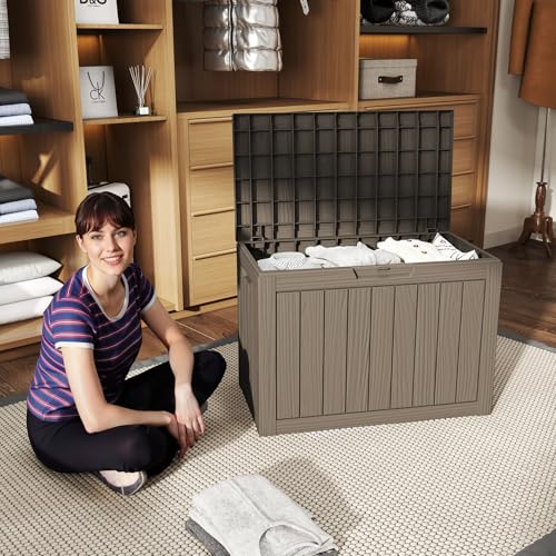 Image of 55 Gallon Outdoor Storage Box Waterproof, UV Resistant Resin Deck Box for Patio Furniture, Outside Storage Box for Garden Tools, Patio Cushions, Grey