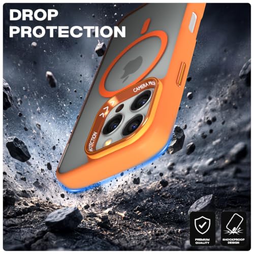 Image of Pikkme Back Cover for iPhone 16 Pro Max | Shockproof | Mag-Safe Compatible | Hard Transparent Back | Premium Raised Camera Protection | Bumper Case (Orange Mag-Safe)