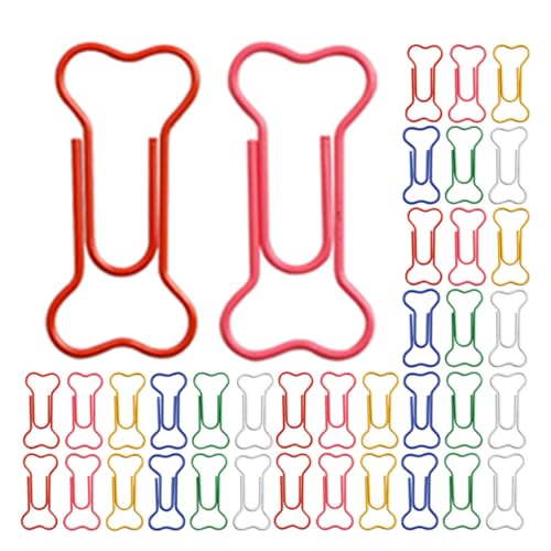 Lurrose 50 Bunte Knochen Büroklammern aus Metall Mittlere Clips für Büro Schule und Haushalt Kreative Lesezeichen mit Lustigem Hunde Design