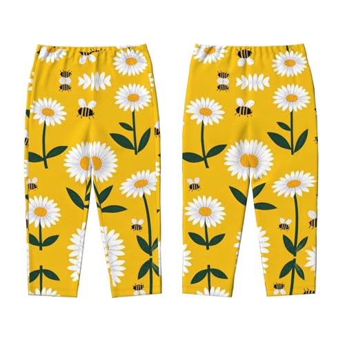 Pajama Pants Pajama Bottoms with Elastic Waistband Sleepwear Lounge PantsBee White Daisy Flowers3