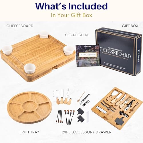 Charcuterie Boards Set – Large Bamboo Cheese Board & Platter with Charcuterie Accessories, Housewarming Gifts for New Home, Christmas, Bridal Shower, New House Gift by VAREZZA - Image 9