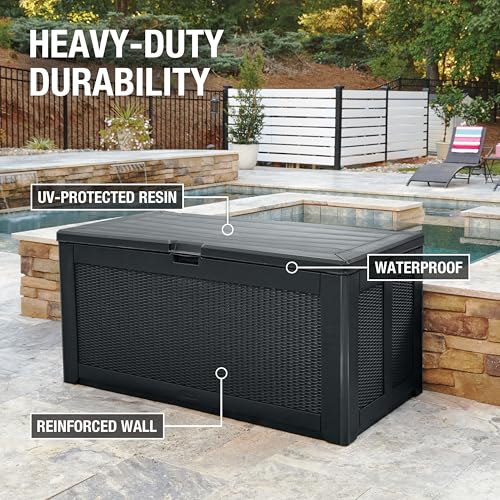 Image of Rubbermaid Extra Large Resin Outdoor Storage Deck Box (134 Gal), Weather Resistant, Black, Deck Organization for Home /Backyard /Pool Chemicals /Toys /Garden Tools /Porch /Patio Cushions
