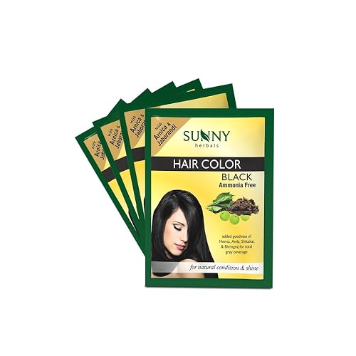 Sunny Herbals Black Hair Color | With Henna, Amla, Shikakai & Bhringraj | Long-Lasting Color | Deep Root-to-Tip Coverage | Ammonia-Free | Silicone-Free | Unisex | Natural Healthy Shine, Pack of 4