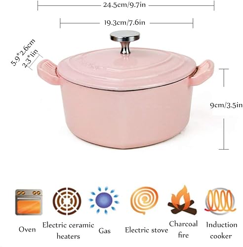 Miniatura 5 de Cacerola en forma de corazón de 19 L multifuncional de hierro fundido esmaltado con tapa sartén antiadherente para cocinar al vapor hornear asar
