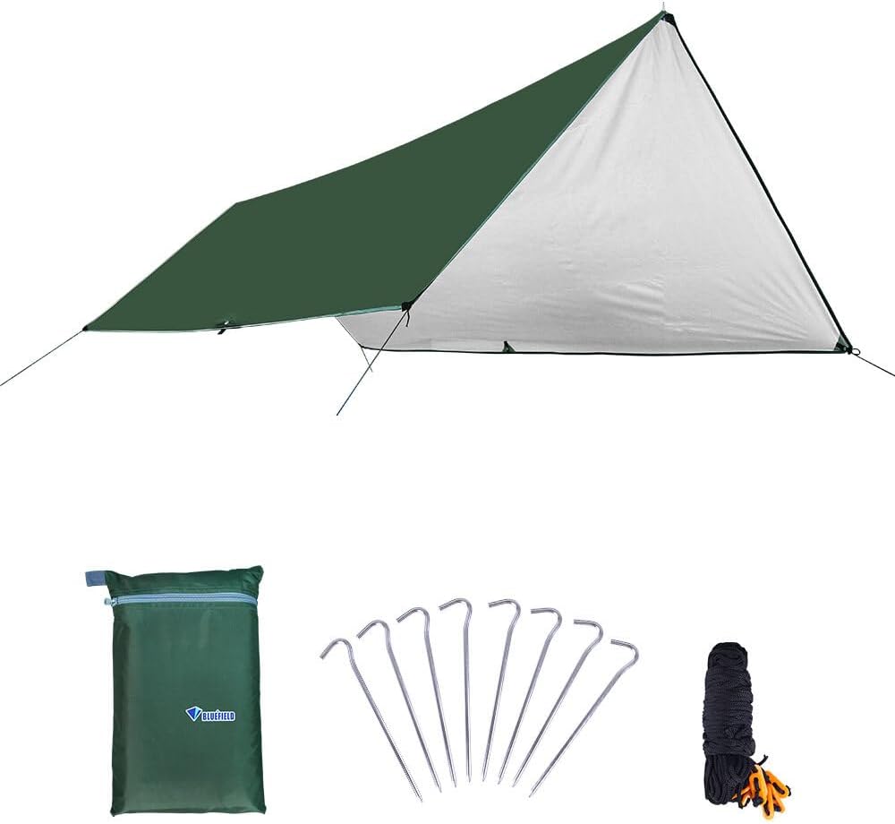 Awning Waterproof Tarp Tent Shade with Pole Folding Camping Canopy Ultralight Beach Sun Shelter for Camping Hiking and Survival Shelter