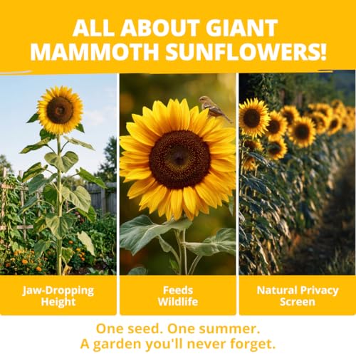 Image of HOME GROWN Sunflower Seeds to Plant | 520+ Giant Mammoth Sunflower Seeds for Planting Bulk Packet | Heirloom, High Germination, Easy to Grow Jumbo Sun Flower for Home Garden(Helianthus annuus)