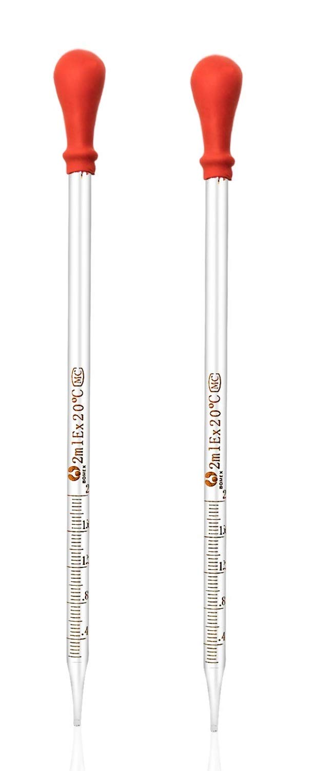 (2 Pack) Glass Graduated Medicine Dropper Pipettes Lab Dropper with Blue Rubber Cap and Scale (2ml (2 Pack))