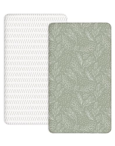 Image of Bedside Bassinet Sheets 2 Pack, 33 x 20 Fitted Bedside Sleeper Sheets, Ultra Soft Breathable Polyester, Ideal for Baby Girl or Boy and Newborns (Sage Trail, Bedside Sleeper Sheet)