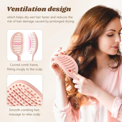 Image of Detangling Hair Brush,Curly & Straight Hair for Women Men,Portable Vented Paddle Brush for Wet Dry & Damaged Hair,Salon & Home Personal Use (Pink)