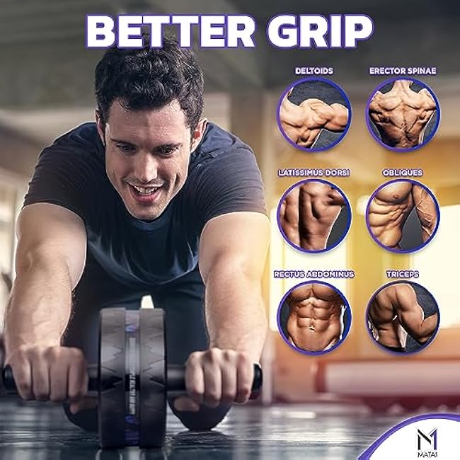 Ab Roller Wheel, Abs Workout Machine, Perfect for Core & Abdominal Strength Training, Exercise Wheels for Home Gym w/Knee Pad, Fitness Equipment for Sports