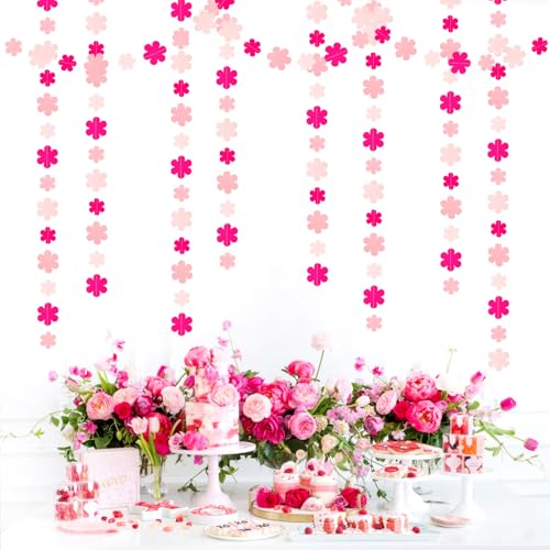 Image of Pink Party-Decorations Streamers-Garland - 52ft Flower Hanging Paper Banner, Birthday Baby Bridal Shower Bachelorette Wedding Decor Hugfond