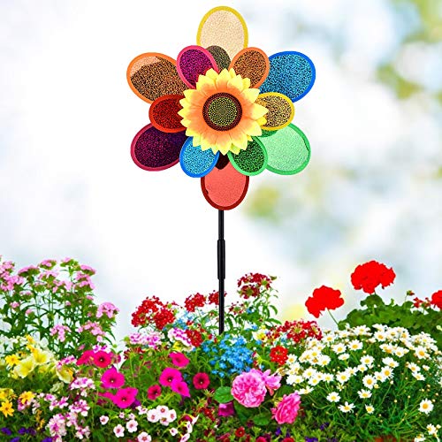 AGUIguo Metal Wind Spinners for Yard and Garden Sunflower Windmill Lawn Pinwheels Fairy Garden Sculptures & Statues for Outdoor Yard Art Decor (E)