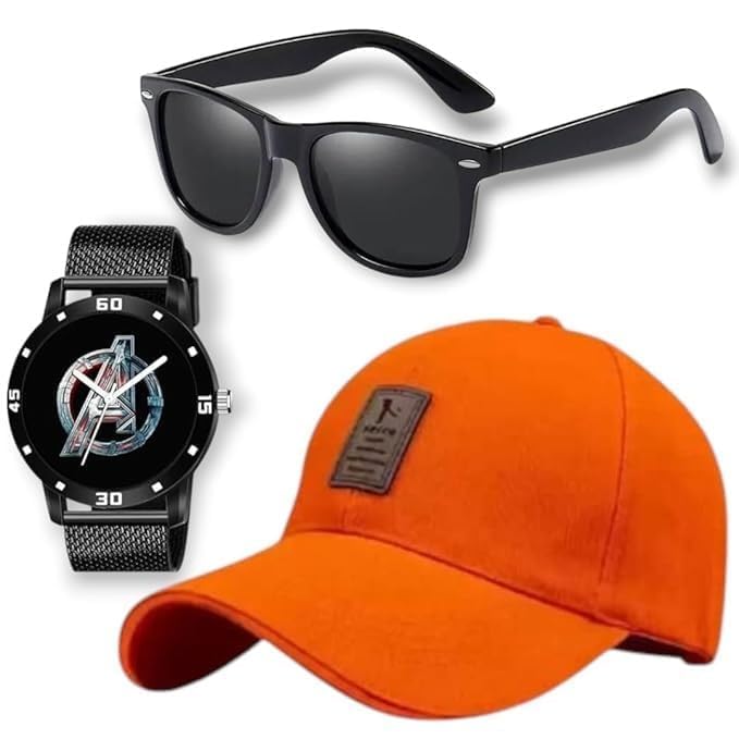 latest combo pack baseball cap black sunglasses & multifunction digital sports watch set for men women stylish set of 11 color orange