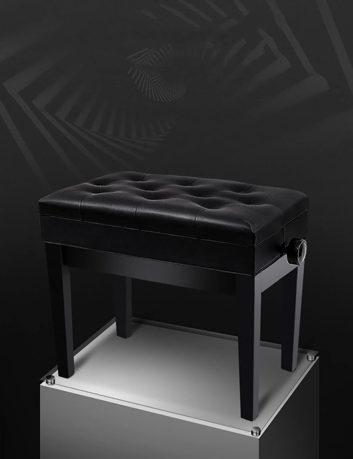 Panca per pianoforte con rivestimento in pelle, altezza regolabile (10 cm), panca per tastiera, 55 x 34 x 47 57 cm, colore nero