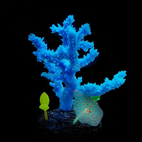 Uniclife Glowing Effect Silicone Artificial Coral Plant for Fish Tank, Aquarium Landscape Decoration,Fish Tank Decorations – Blue