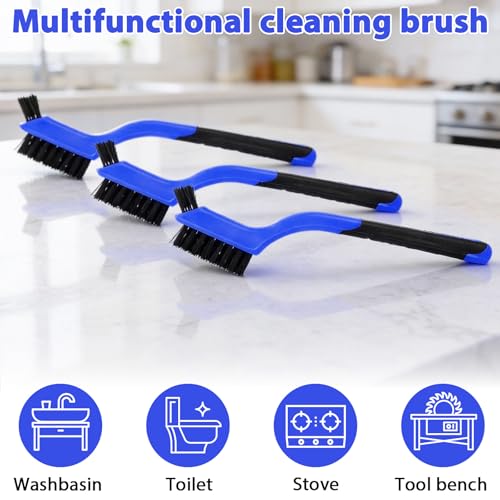 Image of Reallnaive 50 Pcs Nylon Cleaning Brushes Bulk 7 Inch Blue Nylon Brushes with Curved Handle Grip for Deep Cleaning Small Parts Rust Dirt Paint Scrubbing, Removal Surface in Hole