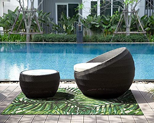 Decomall Outdoor Rugs For Patio Deck Porch Balcony Backyard, Tropical Plants Palm Leaf, 3' 6" X 5' 6" #TOP1