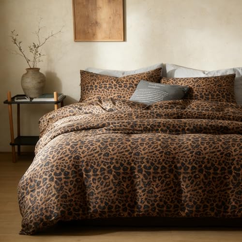 Tospass Bettwäsche 135x200cm Braun Leoparden Bettbezug Leopardenmuster Leo Aesthetic Bettwäsche Weich Microfaser ÖKO-TEX Bettwäsche Set mit Reißverschluss und 1 Kissenbezug 80x80cm