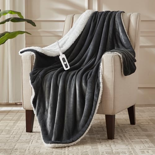 SNUGSUN Electric Heated Blanket Throw Size, Soft and Cozy Thickened Flannel and Sherpa Electric...