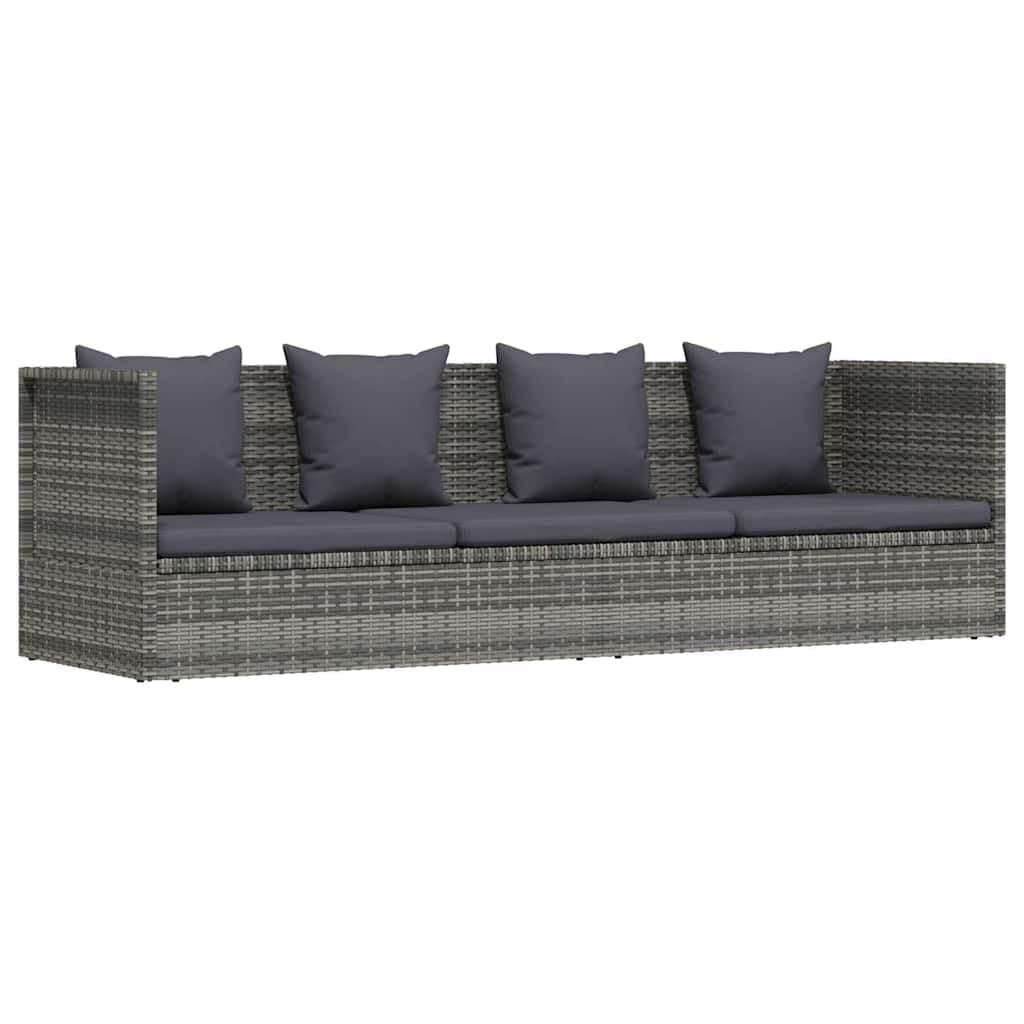vidaXL Garten-Sofabett mit Kissen Gartensofa Gartenmöbel Gartenliege Loungebett Sofa Garten Schlafsofa Sofa Poly Rattan 200x60cm Grau